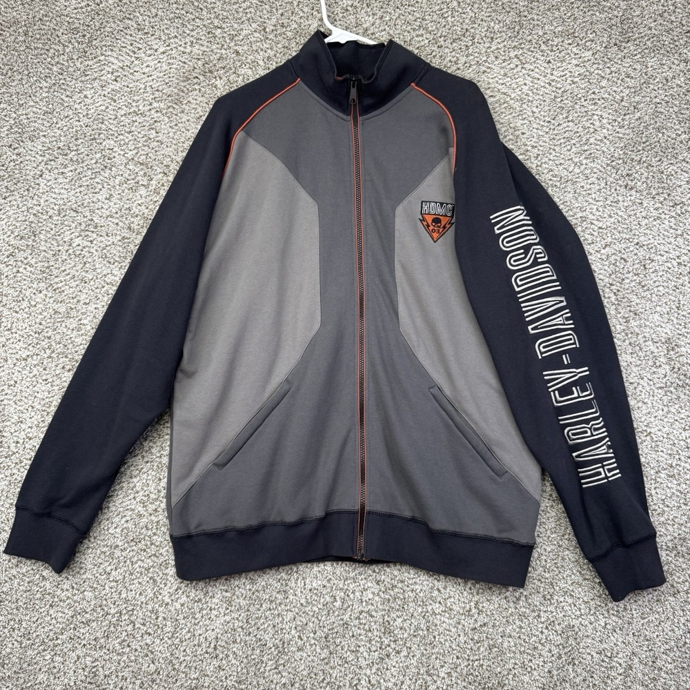 Harley Davidson Jacket Men's XL Gray Full Zip Sweatshirt‎ Y2K Biker Motorcycle
